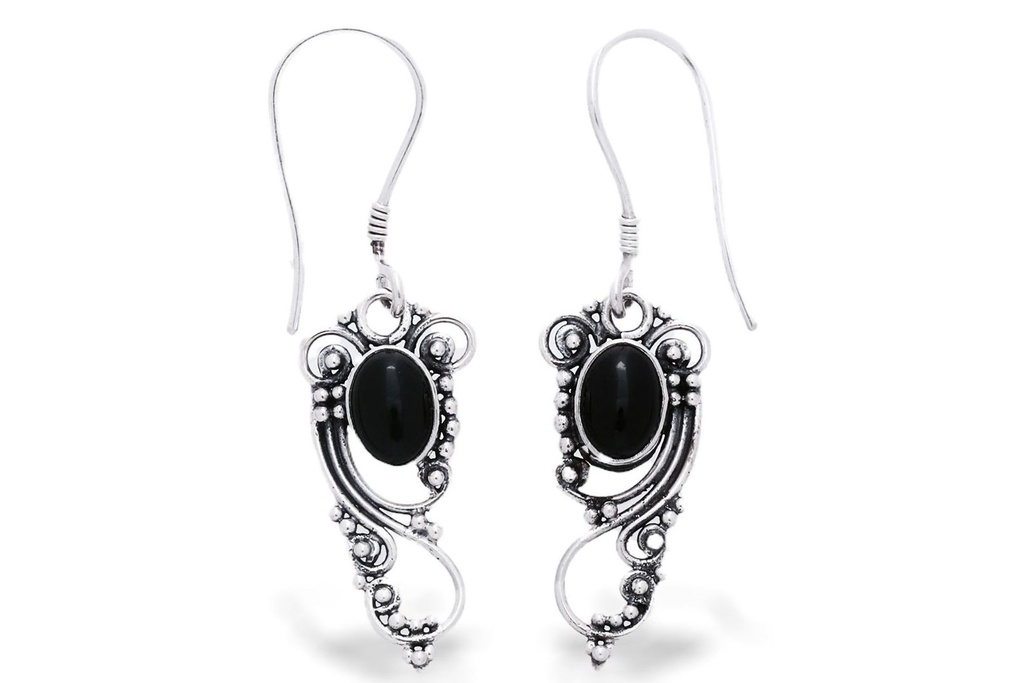[Oh96-2] Schmuck Ohrhänger Lasia mit Onyx 3,8 cm – Silber 925 – Filigrane Boho-Ohrringe mit schwarzem Edelstein