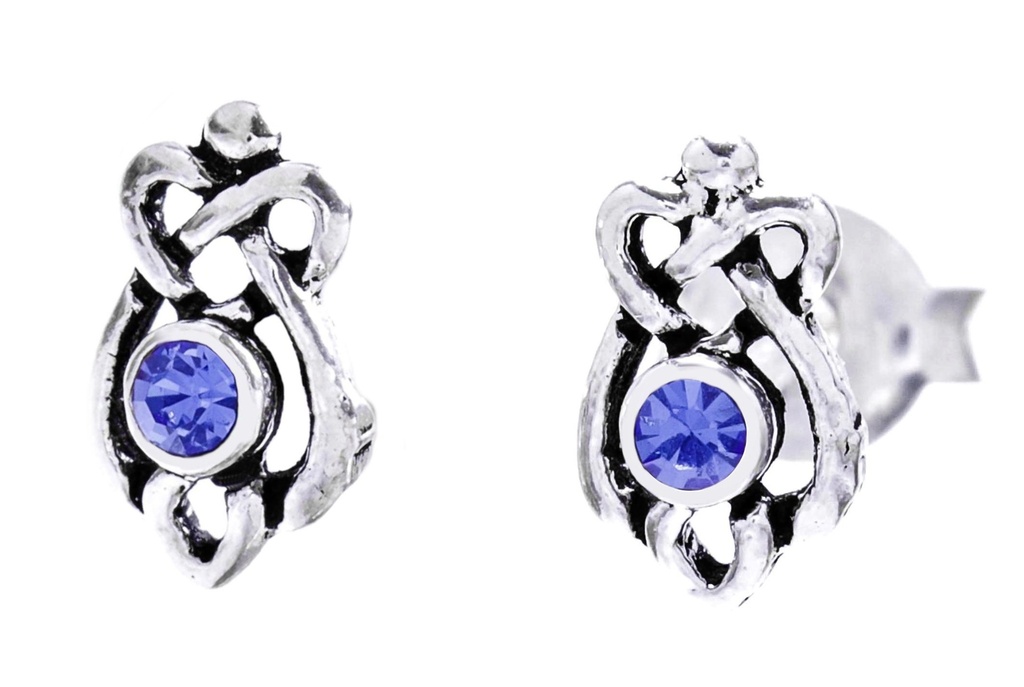 [ost82-2] Ohrstecker 'Keltische Ohrstecker mit blauen Kristallen' Sterling Silber 925 - Schmuck für Mittelalter, Reenactment und Larp