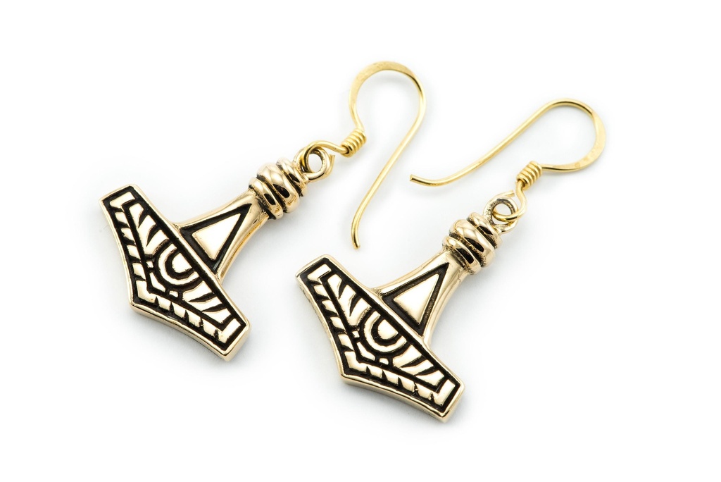 [ohb506] Ohrhänger Mjölnir Thorshammer aus Bronze – Wikinger Ohrschmuck mit nordischem Symbol 2,4 cm