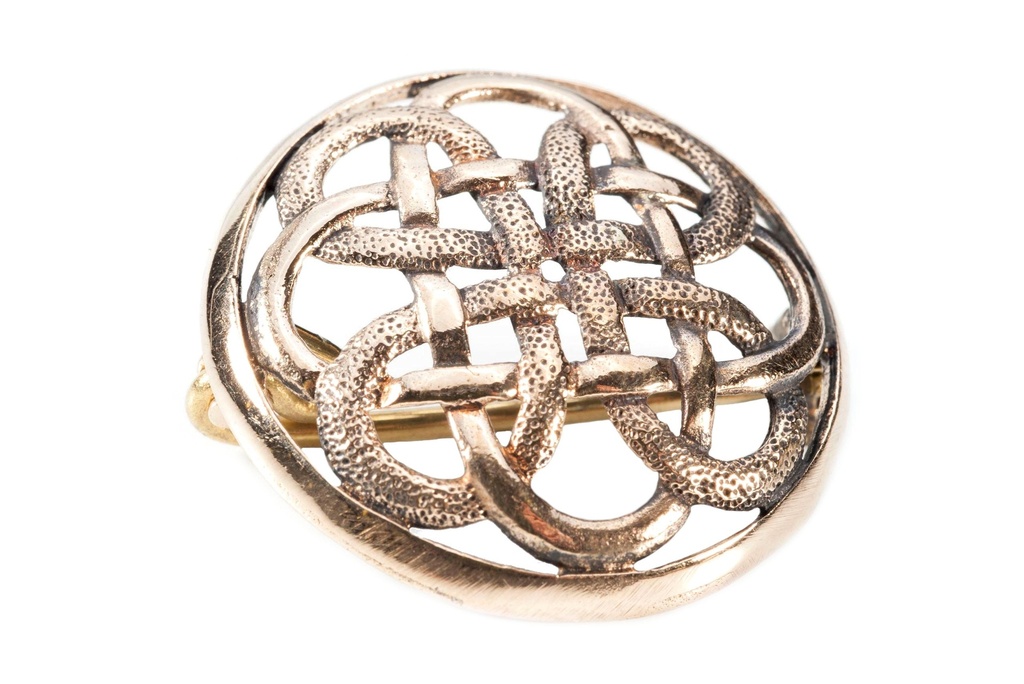 [fb64] Keltische Fibel THETA aus Bronze – 2,9 cm Gewandbrosche mit Unendlichkeitsknoten