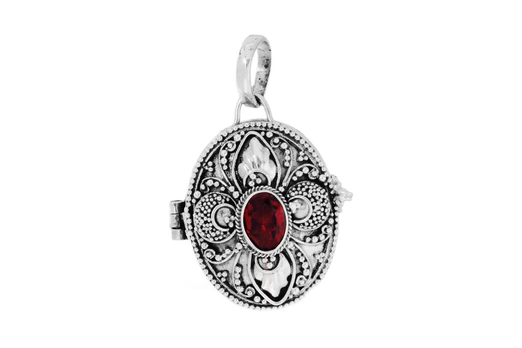 [as28] Anhänger Dana mit Granat aus Silber 925 – Keltisches Amulett 3,2 cm Boho Schmuck