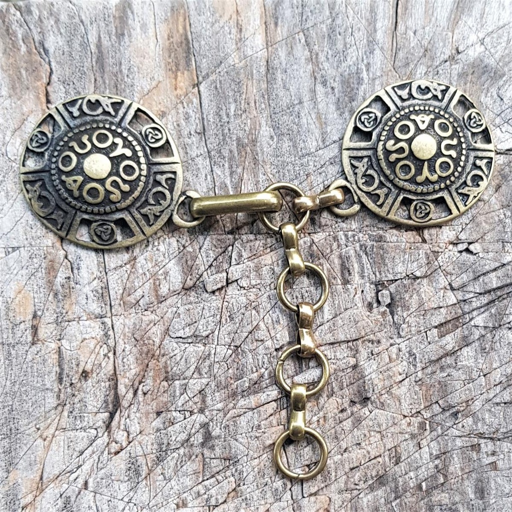 KELTENKREIS altmessingfarben – Keltischer Mantelverschluss mit Kette & Symbolemblem für LARP & Mittelalter