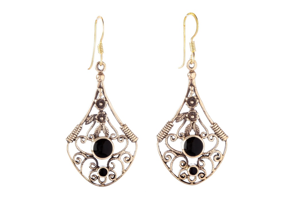 [ohb539] SPIRALS Ohrringe aus Bronze mit Onyx – Große keltische Spiralen-Ohrringe 5,3 cm