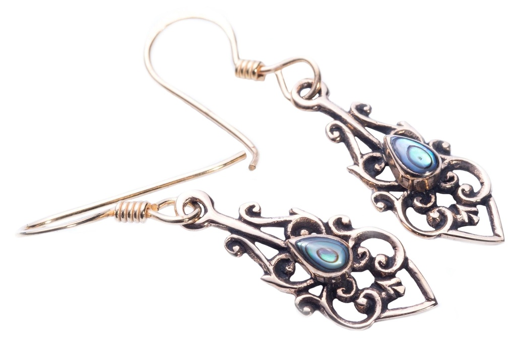 [ohb47-3] Ohrhänger 'Ninia Paua Muschel' Bronze Schmuck für Mittelalter, Reenactment und Larp