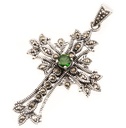 Schmuckstück  Mittelalter Kreuz Schmuck Anhänger ACANTHA 4.5 cm Gothic Grüner Kristall Silber 4.5 cm