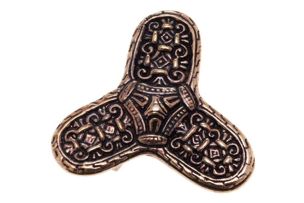 [fb94] Wikinger Fibel Brosche "Karlir" aus Bronze – Dreiecksbrosche mit Ösen 5 cm