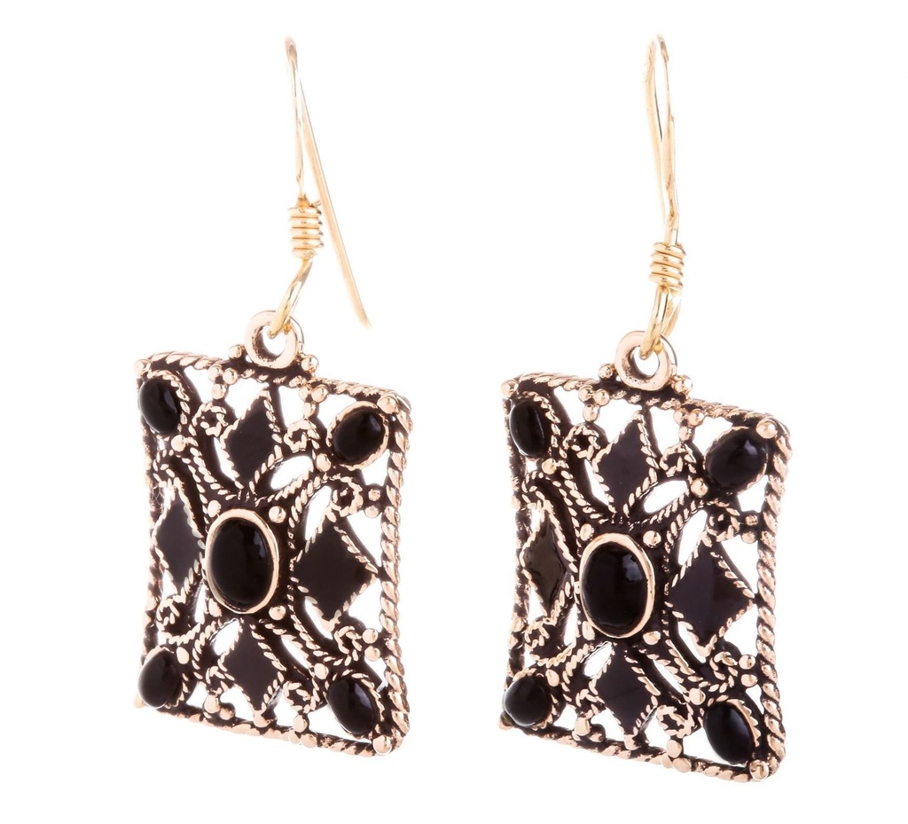 [ohb548] Ohrhänger Byzanz mit Onyx aus Bronze – Mittelalterlicher Ohrschmuck 3,5 cm