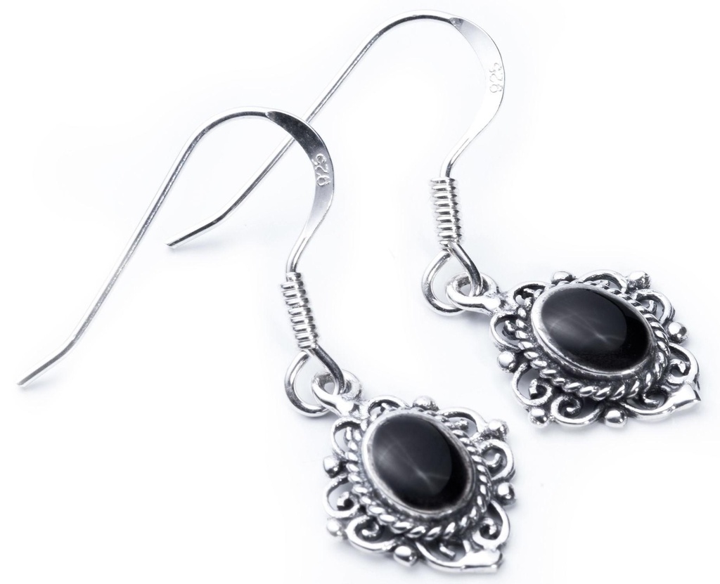NOCTIS Ohrringe aus Silber mit Onyx – Mittelalterlicher Ohrschmuck in Tropfenform 1,5 cm