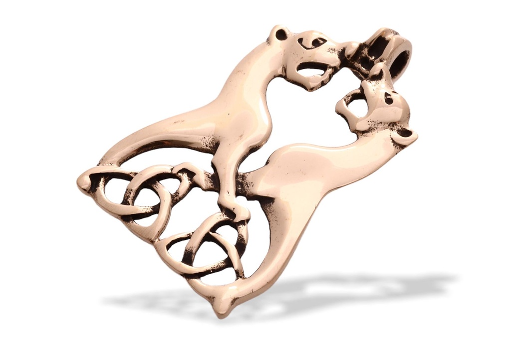 Anhänger ODINS WÖLFE aus Bronze – Geri & Freki Wikinger Amulett 3,4 cm