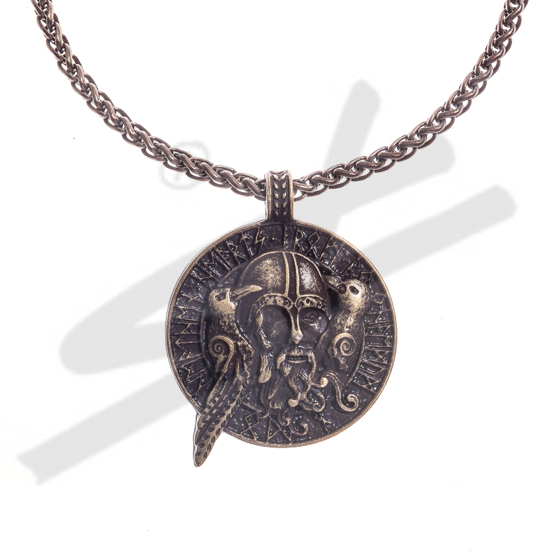 Odin mit Hugin & Munin – Altmessingfarbene Wikinger-Halskette