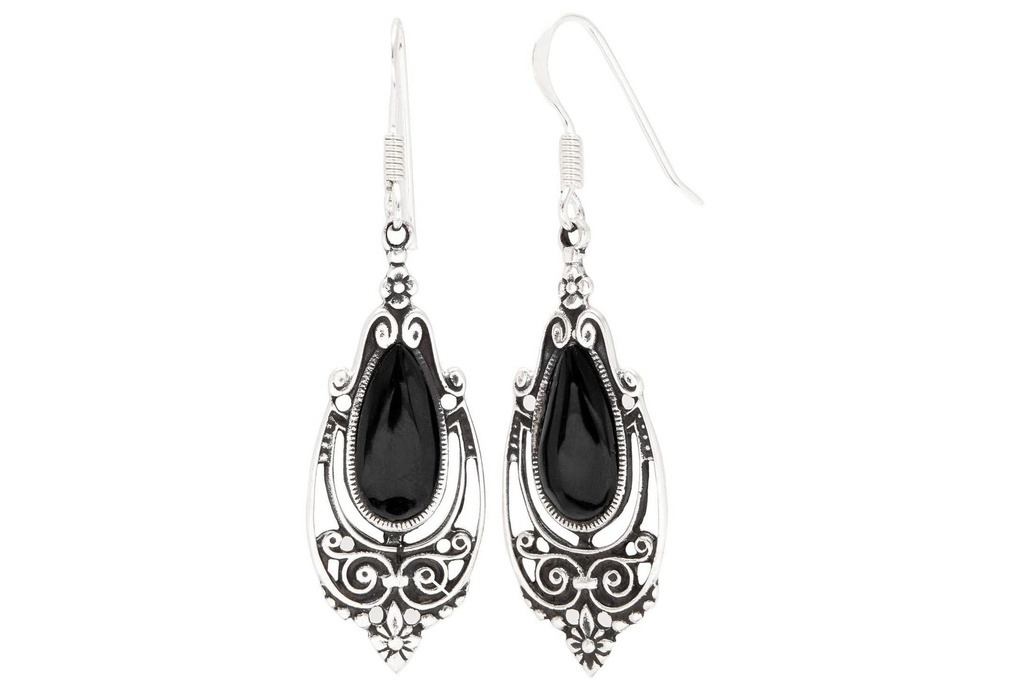 [oh124-2] SUADRA Ohrringe aus Silber mit Onyx – Lange Damen Ohrhänger 5 cm