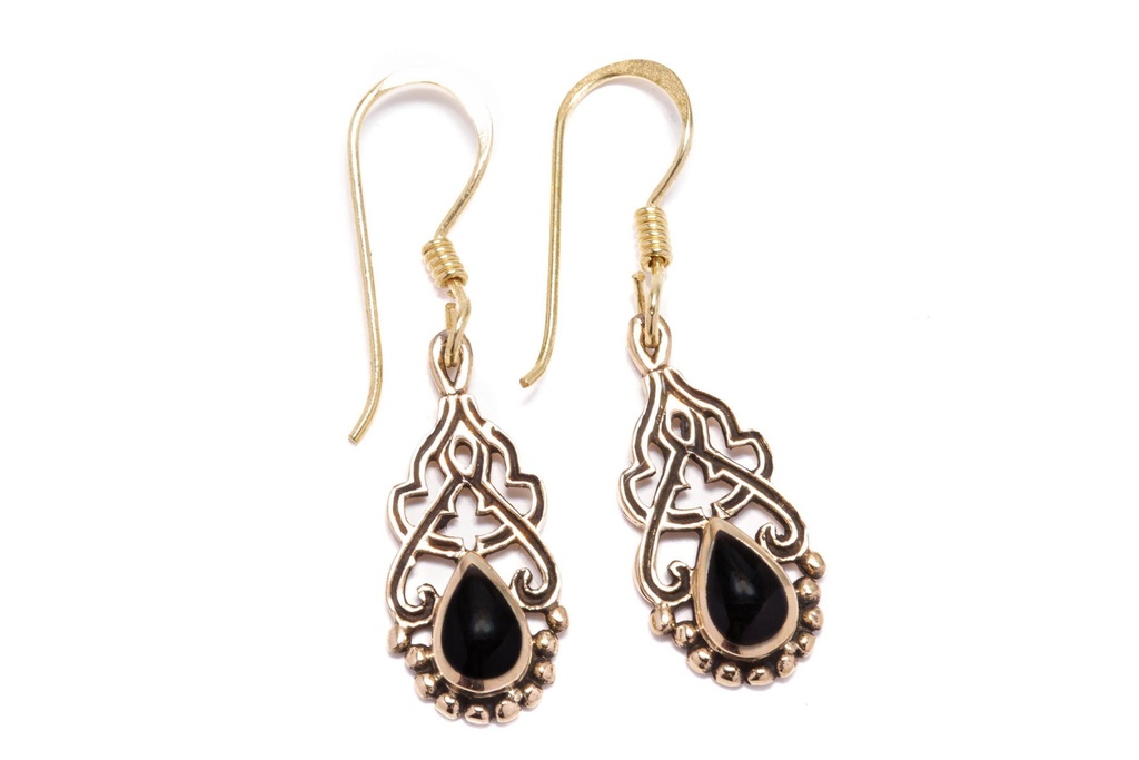 [ohb566] Ohrhänger 'Black Raindrop' Bronze Schmuck für Mittelalter, Reenactment und Larp