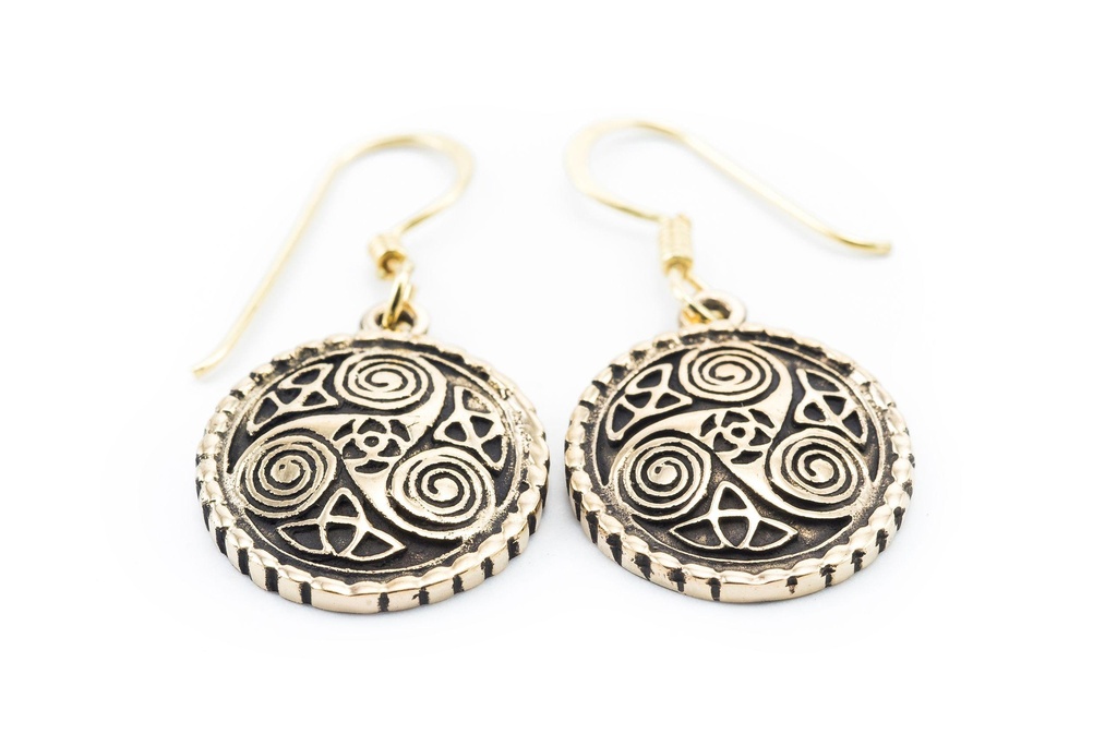 Keltische Ohrhänger „Silan – Triskele“ aus Bronze – Symbolschmuck 1,9 cm