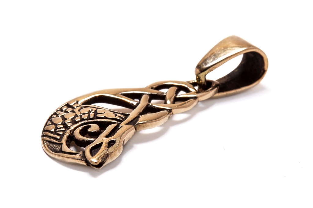 [acb519] Keltisches Amulett, Anhänger 'Tynan – Keltischer Schutzdrache' aus Bronze- Mittelalter, Larp, Reenactment Schmuck
