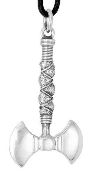 [av28] Anhänger BILDUR Doppelaxt aus Silber – Wikinger Axt Amulett 4,2 cm