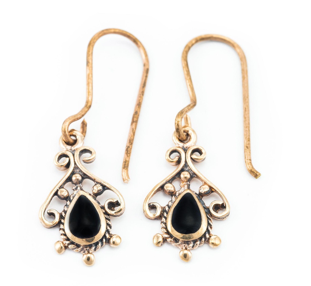 [ohb16] Ohrhänger 'Ornamentic mit Onyx' Bronze Schmuck für Mittelalter, Reenactment und Larp
