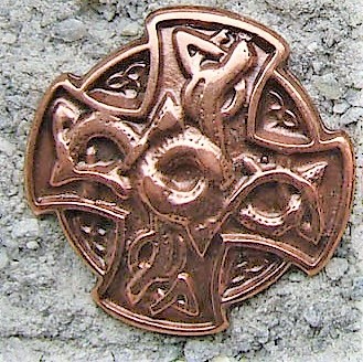 [N-219-4] Drachen-Kreuz Zierbeschlag in Kupferoptik – Keltisches Drachensymbol 33 x 33 mm