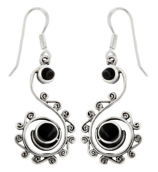 [oh126] Ohrhänger 'Spiralkraft des Lebens mit Onyx' Silber 925 -  Schmuck für Mittelalter, Reenactment und Larp