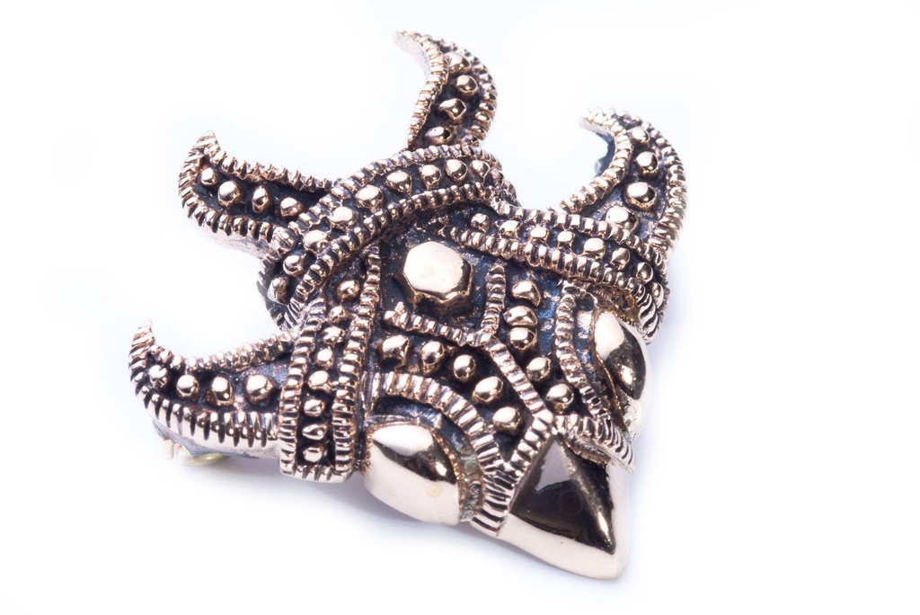 [fb56] Wikinger Gewandschmuck "Tranby" aus Bronze – Kleine Brosche mit Vogelmaske 2,5 cm