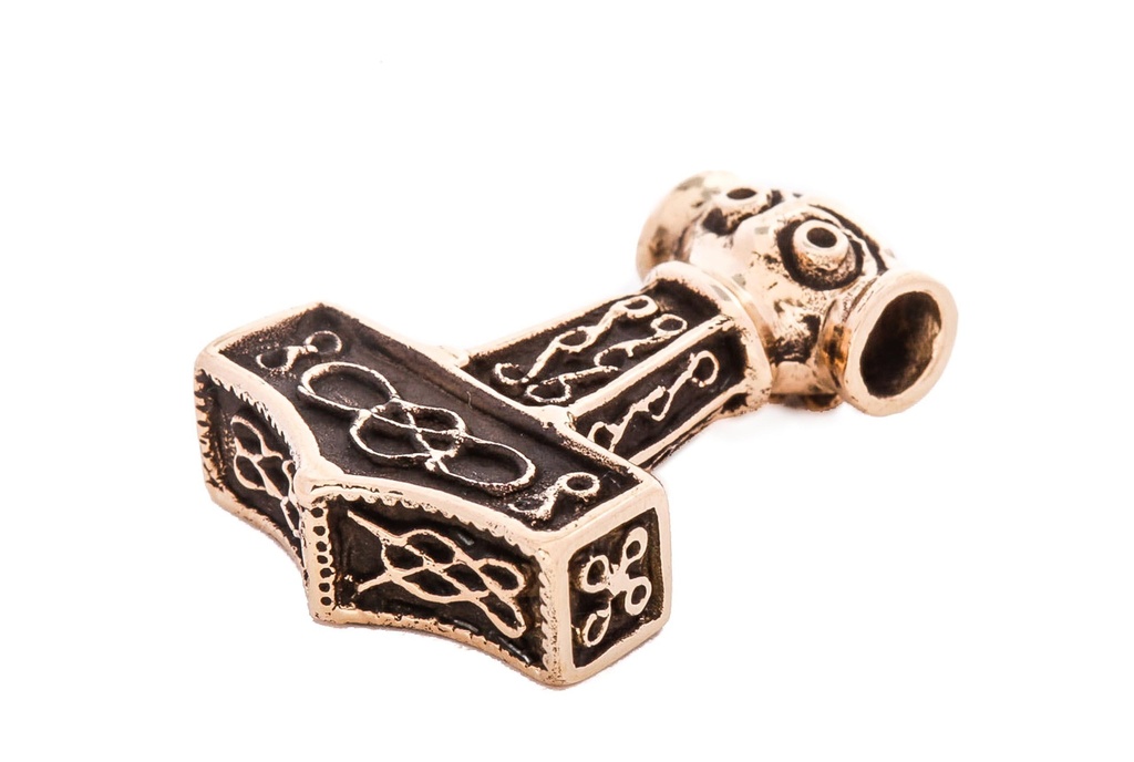 [atb42] Thorshammer Anhänger RAGHNA aus Bronze – Mjölnir mit Wikingerknoten 2,8 cm