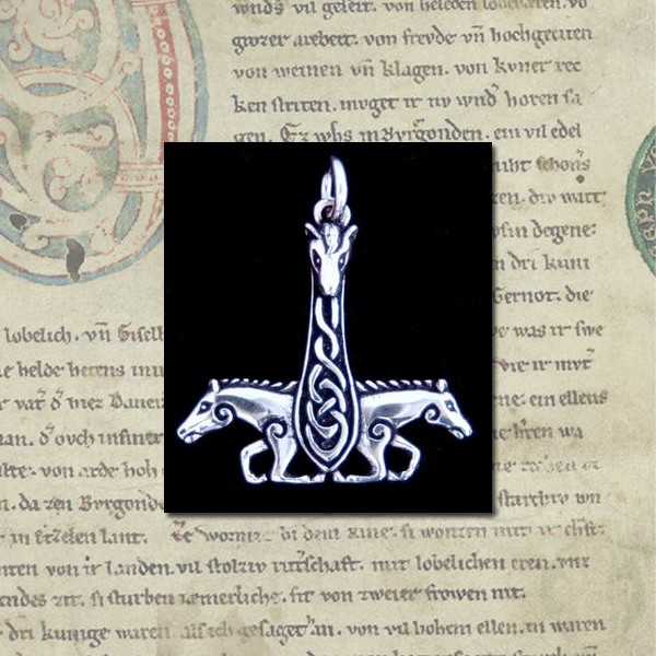 [at27] Thorshammer Anhänger ARATON aus Silber – Mjölnir mit Pferdeköpfen 4,3 cm 