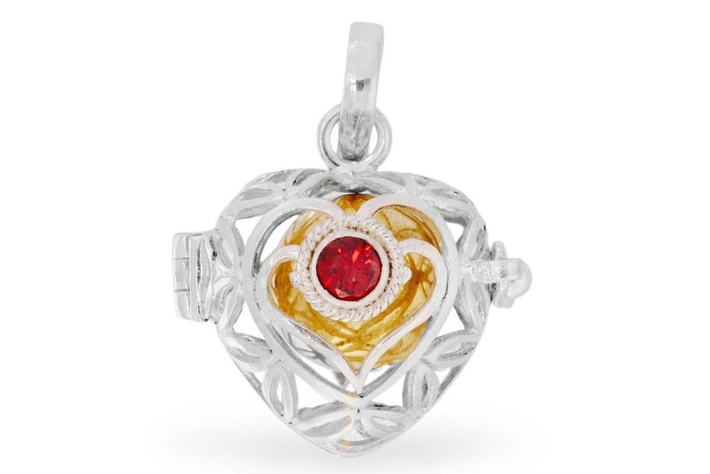 Medaillon, Anhänger 'Dana - Granat mit Klangkugel' aus Silber 925 - Mittelalter, Larp, Reenactment Schmuck