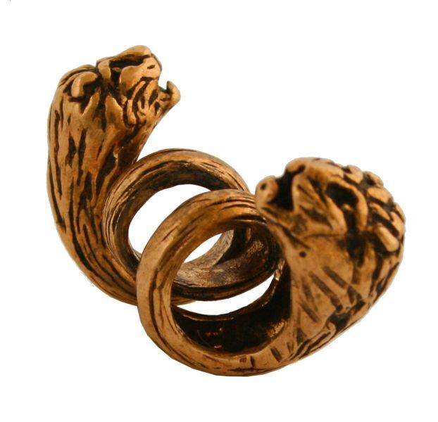 [amb529] Wikinger Bartperle Löwenköpfe aus Bronze – Haarperle für Bart & Zöpfe 2,3 cm