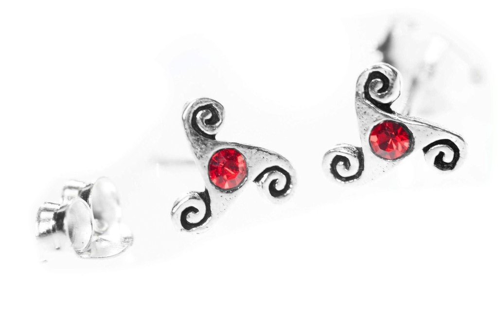 Ohrstecker 'Triskel Roter Kristall' Sterling Silber 925 - Schmuck für Mittelalter, Reenactment und Larp
