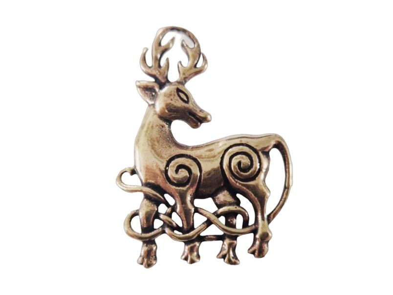 [acb525] Keltisches Amulett, Anhänger 'Dwalin – Keltischer Hirsch' aus Bronze- Mittelalter, Larp, Reenactment Schmuck