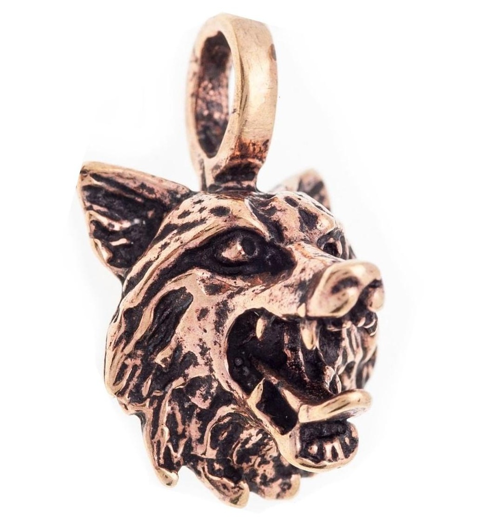 [amb45] Amulett, Anhänger 'Yukon - Wolfsknopf' aus Bronze - Mittelalter, Larp, Fantasy Schmuck