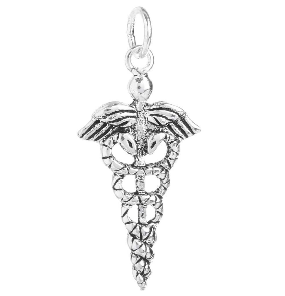 [am54] Amulett, Anhänger 'Kleiner Caduceus' aus Silber 925 - Mittelalter, Larp, Fantasy Schmuck