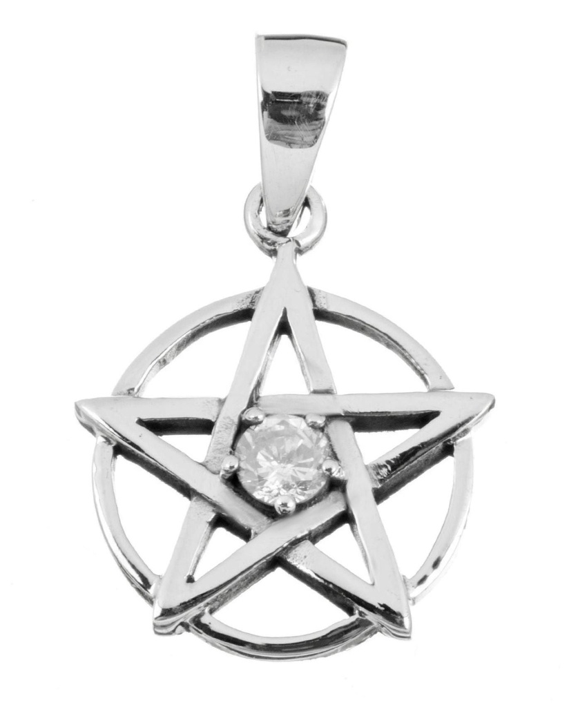 [Am155-3] Amulett, Anhänger 'Pentagramm mit weißem Stein' aus Silber 925 - Mittelalter, Larp, Fantasy Schmuck