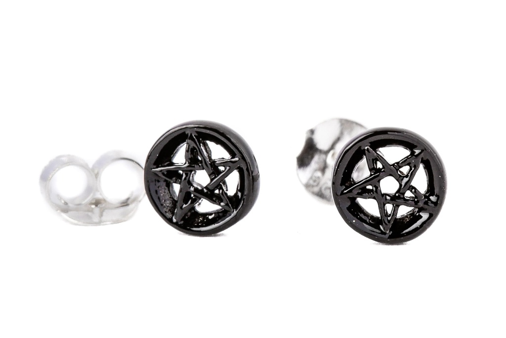 [ost107] Ohrstecker 'Pentagramm schwarz' Sterling Silber 925 - Schmuck für Mittelalter, Reenactment und Larp