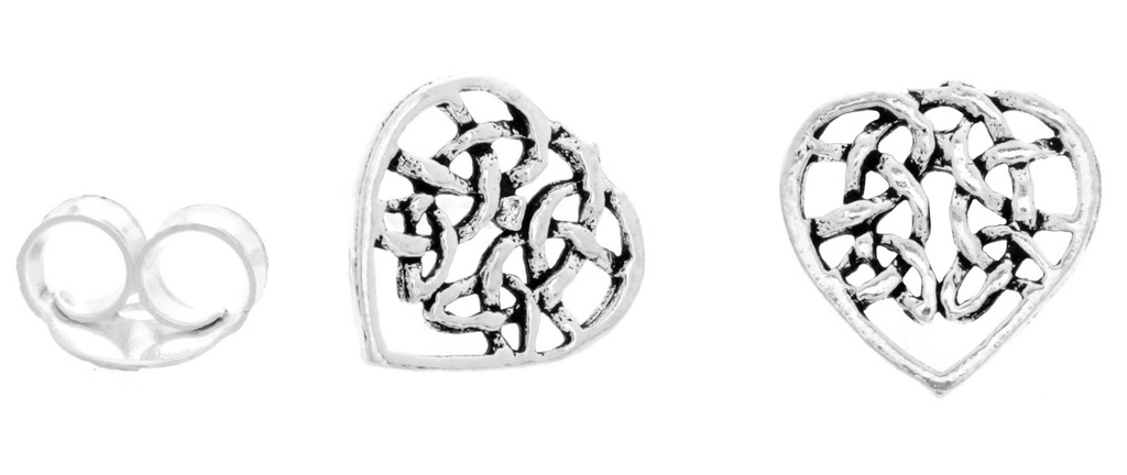 [ost130] Ohrstecker 'Keltisches Herz' Sterling Silber 925 - Schmuck für Mittelalter, Reenactment und Larp