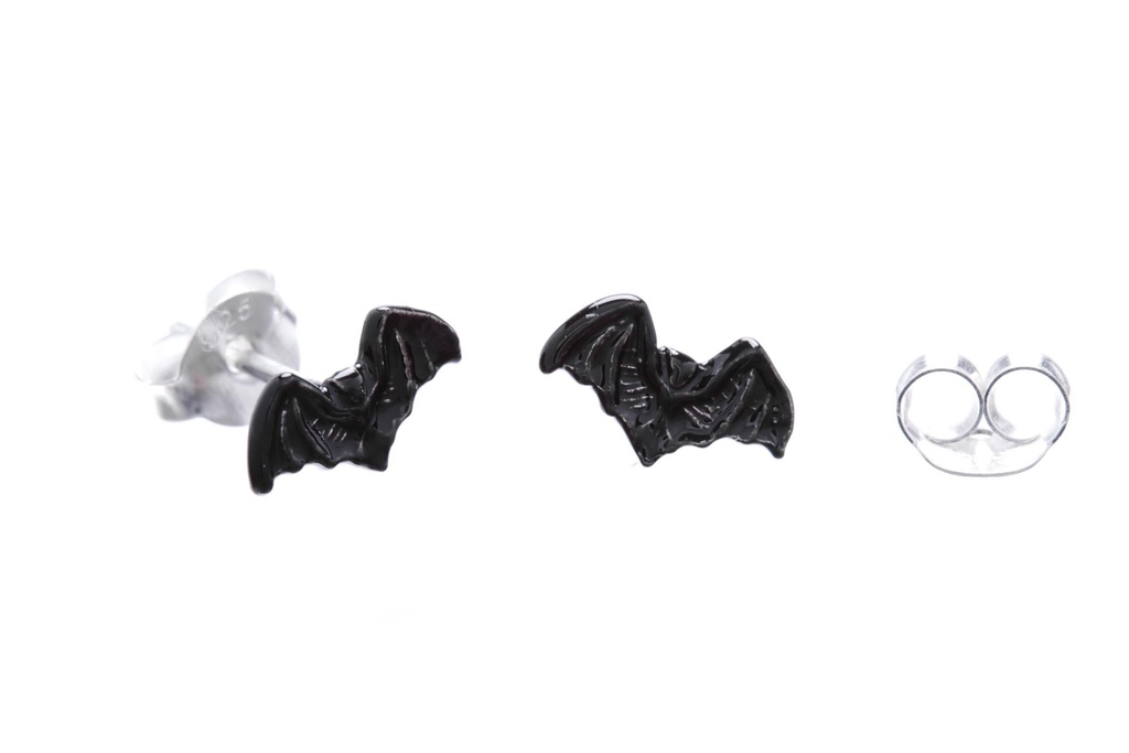 [ost122] Ohrstecker 'Tiril Black Bat' Sterling Silber 925 - Schmuck für Mittelalter, Reenactment und Larp