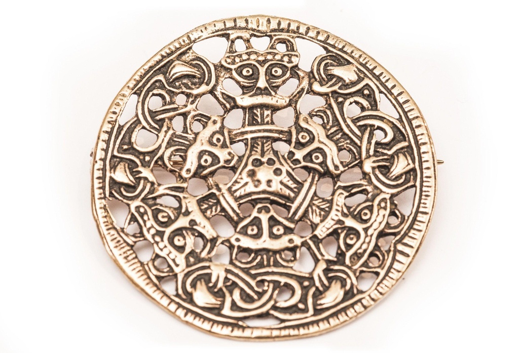 [fb29] Wikinger Fibel Brosche "Hagal" aus Bronze – Große Rundfibel im Borre-Stil 4,9 cm