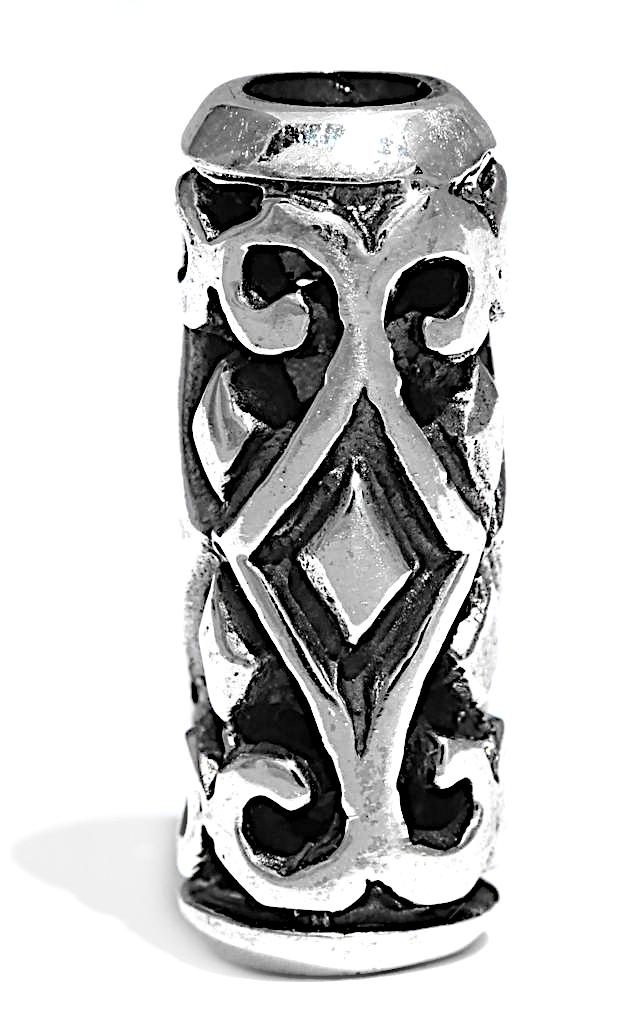 [ap17] Wikinger Bart- & Haarperle "Aventia" aus Silber 925 – Zopfperle mit kunstvollen Mustern 1,7 cm 