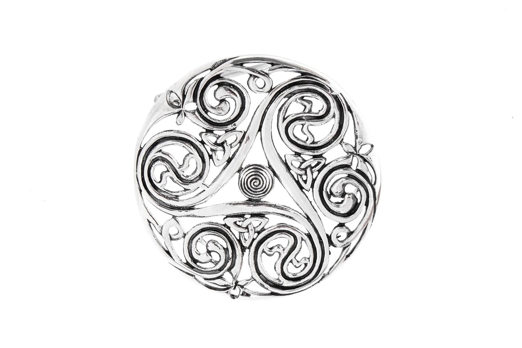 [br24] Keltische Fibel Brosche "Triskel" aus Silber 925 – Edler Gewandschmuck mit Triskele 4,9 cm