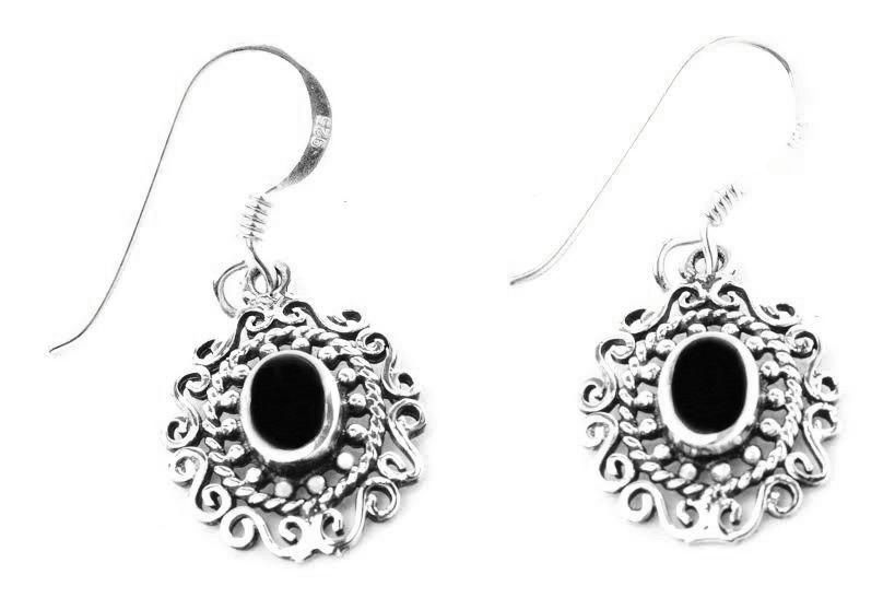 [oh38] Mittelalter Ohrhänger „Sina – Onyxornament“ aus 925er Silber – Damenohrringe 2,9 cm