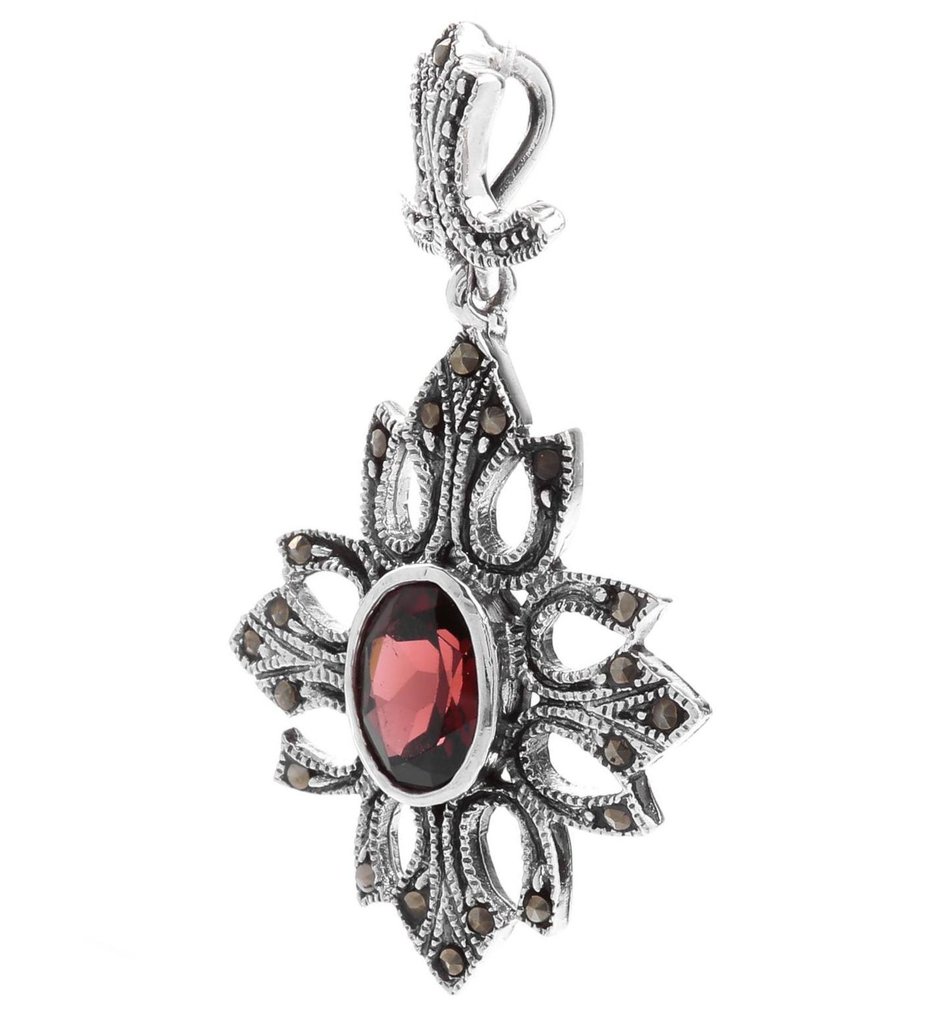 [WK2015-as2] Schmuck-Anhänger ALANA – Trachtenschmuck mit rotem Zirkonia & Markasit in 925er Silber