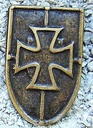 Kreuz-Schild, altmessingfarbener Beschlag
