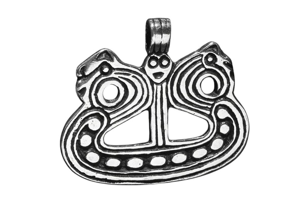 [av25] Wikinger Anhänger 'Odin mit Hugin & Munin Wikingerboot' aus Silber 925 - Mittelalter, Larp, Reenactment Schmuck