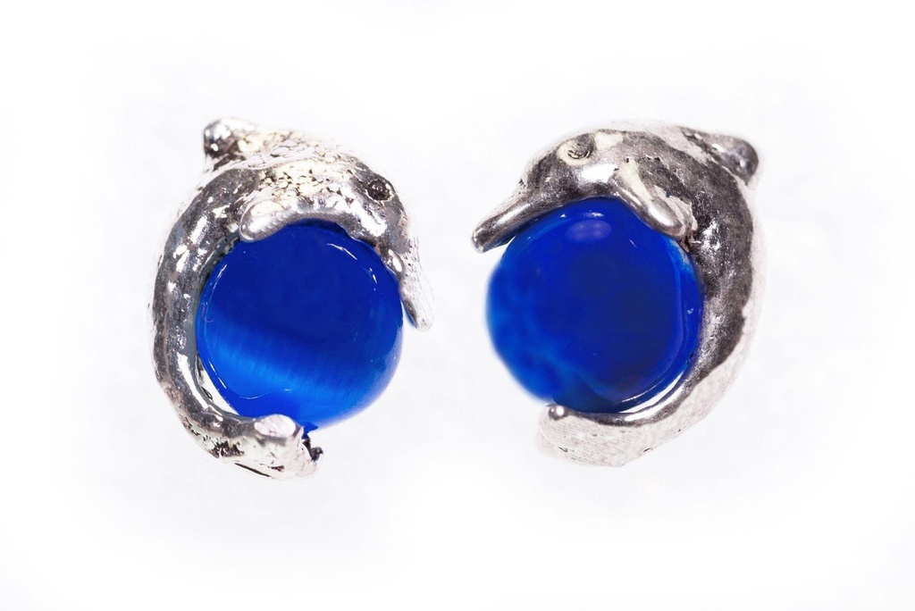 [ost40] Ohrstecker 'Delfin mit blauer Kugel' Sterling Silber 925 - Schmuck für Mittelalter, Reenactment und Larp