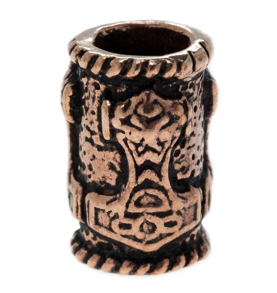 [apb45] ARVÍR Bartperle aus Bronze – Wikinger Zopfperle mit Thorshammer Gravur 1,4 cm