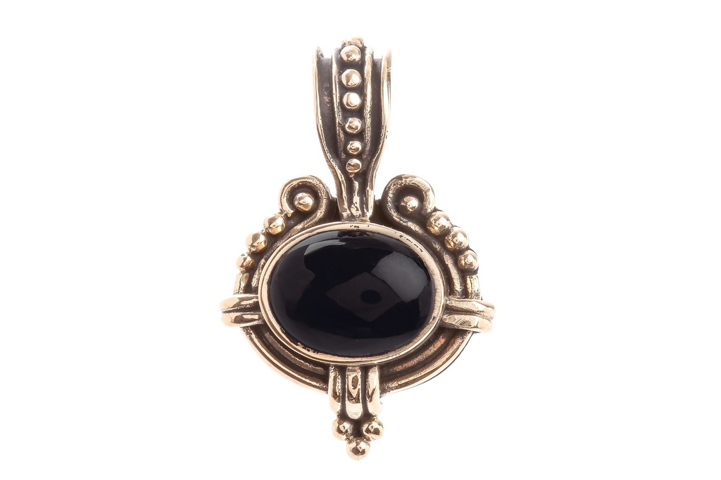 [asb301] Römischer Anhänger NOX aus Bronze mit schwarzem Stein – Antiker Schmuck 3,1 cm