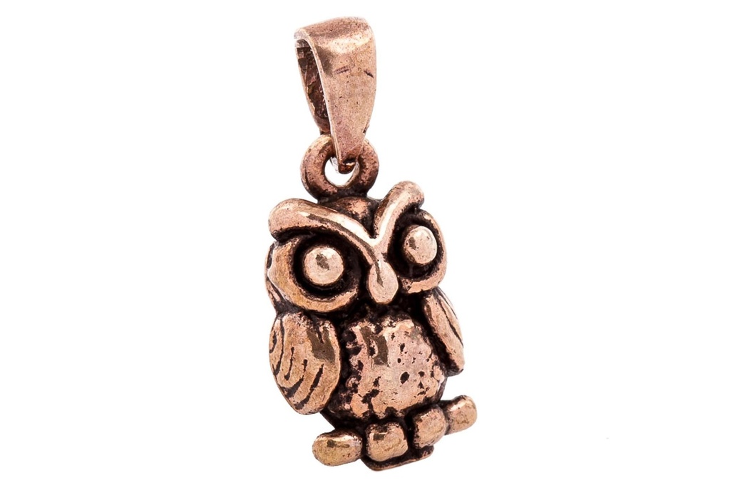 [amb549] Amulett, Anhänger 'Tjara - Kleine Eule' aus Bronze - Mittelalter, Larp, Fantasy Schmuck