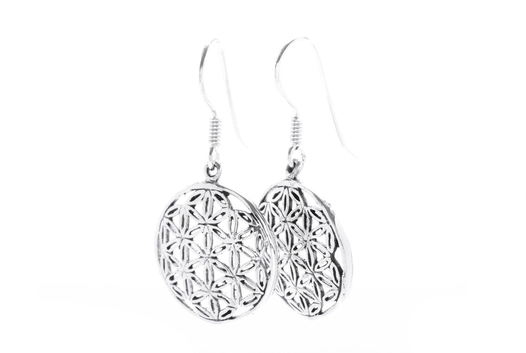 [oh129] Ohrhänger Blume des Lebens aus Silber 925 – Geometrischer Lebensblumen Ohrschmuck 3,2 cm