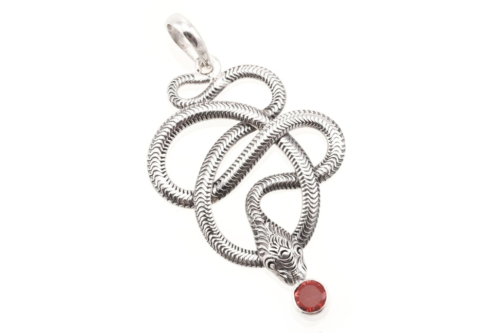 Silber Anhänger MEDINA mit Granat – Schlangen Amulett Schmuck 5,3 cm 