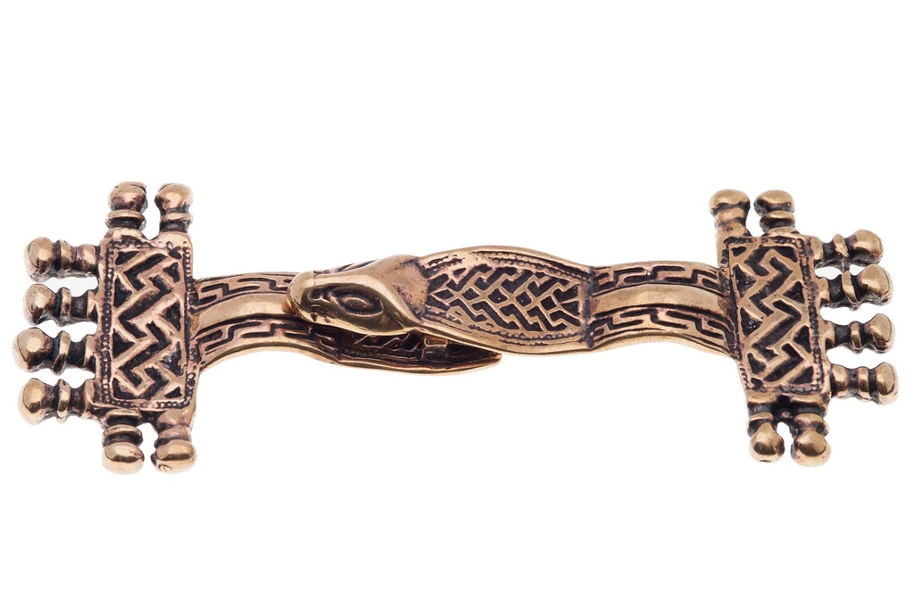 [fb10] Wikinger Gewandschmuck „Audun“ aus Bronze – Zweiteilige Klappfibel 10,2 cm für Tunika & Mantel