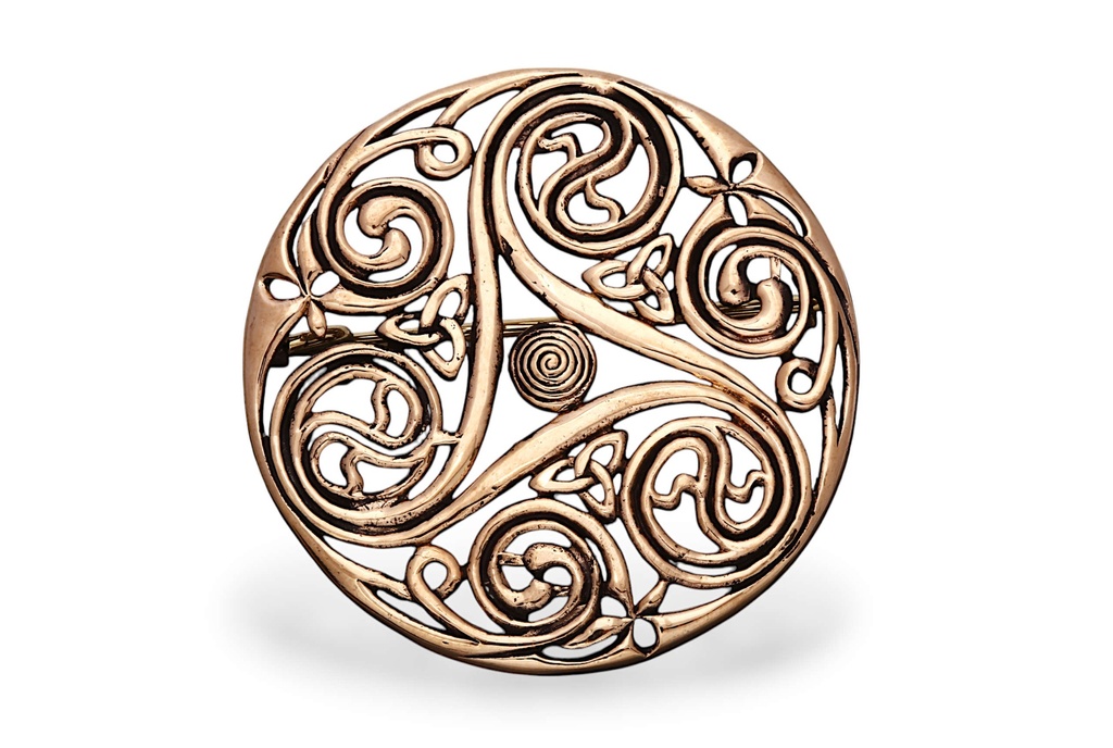 [fb58] WINDALF Große Celtic Fibel AVINA Ø 4,9 cm – Keltische Triskel Brosche aus Bronze